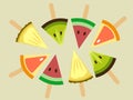 Summer fruit, watermelon,orange,kiwi with flat vector design Royalty Free Stock Photo