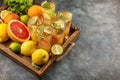 Summer fruit drink lemonade orange grapefruit lime lemon mint leaves