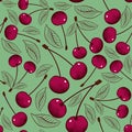 Summer fruit eamless pattern. Ripe cherry.