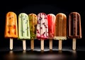 Summer fruit ice lolly popcicle on a dark background, AI Generated Royalty Free Stock Photo