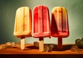 Summer fruit ice lolly popcicle on a dark background, AI Generated Royalty Free Stock Photo
