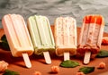 Summer fruit ice lolly popcicle on a dark background, AI Generated Royalty Free Stock Photo