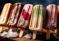 Summer fruit ice lolly popcicle on a dark background, AI Generated Royalty Free Stock Photo