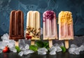 Summer fruit ice lolly popcicle on a dark background, AI Generated Royalty Free Stock Photo