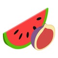 Summer fruit icon isometric vector. Fresh ripe watermelon slice and half fig
