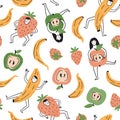 Summer fruit party repeated design for fabric, packing or wallpaper. Vector seamless pattern.