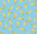 Summer fruit pattern. Bananas pattern on blue background