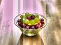 Summer fruit plate art composition with grapes, ki