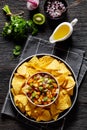 summer fruit salsa with tortilla chips on plate