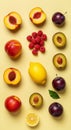 Summer Fruit Still Life: Peaches, Plums, Raspberries and Lemon Royalty Free Stock Photo