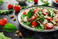 Summer Fruit Strawberry, spinach Salad with walnut, feta cheese balsamic vinegar, kale. in a plate. concepts health food Royalty Free Stock Photo