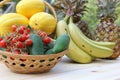 Summer Fruit and Vegetable Harvest - Ginkaku Korean Melons with Pineapple, Bananas, Jalapeno Peppers and Tomatoes Royalty Free Stock Photo