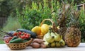 Summer Fruit and Vegetable Harvest - Ginkaku Korean Melons with Pineapple, Bananas, Jalapeno Peppers and Tomatoes Royalty Free Stock Photo