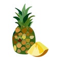 Summer fruits for a healthy lifestyle. The pineapple fruit. Realistic whole pineapple with sliced slice.Vector