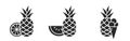 summer fruits and ice cream icons. pineapple, watermelon and citrus slice symbol. isolated vector images