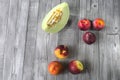 Summer fruits, melon, red plums and nectarine