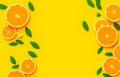 summer fruits with mint leaves, grapefruit, orange, lemon on bright yellow background. ingredients for making refreshing drink or Royalty Free Stock Photo