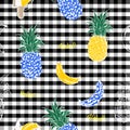 Summer fruits pineapple and bananas fill in with animal leopard skin seamless pattern in design for fashion fabric and all Royalty Free Stock Photo