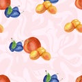 Summer fruits seamless pattern. Fruits painted in watercolor.