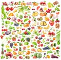 Fruits and vegetables background. Big Collection of fruits and vegetables isolated on white background. Royalty Free Stock Photo