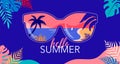 Summer fun concept design. Creative background of landscape, panorama of sea and summer beach on sunglasses. Summer sale Royalty Free Stock Photo