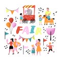 Summer Fun Fair. Amusement Park Characters with Cartoon People. Family Kids Vacation