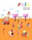 Summer Fun Fair Poster, Banner, Brochure. Amusement Park Characters with Cartoon People. Family Kids Vacation Royalty Free Stock Photo