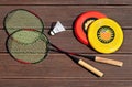 Summer fun, frisbee, badminton racquets, playing outside Royalty Free Stock Photo
