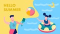 Summer Fun for Kids Postcard Flat Vector Template