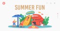 Summer Fun Landing Page Template. Kids Characters in Aquapark, Amusement Aqua Park with Water Attractions for Children Royalty Free Stock Photo