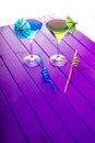 Summer fun vacation. Yellow and blue beach party cocktail drinks Royalty Free Stock Photo