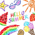 Summer funny hand drawn symbols vector copy space.