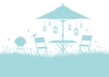 Summer Garden Barbecue Silhouette Horizontal Background Turquoise