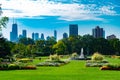 Summer Garden Scene in Lincoln Park Chicago with the Skyline Royalty Free Stock Photo