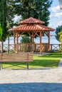 Summer garden with wooden summer-house Royalty Free Stock Photo
