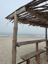 Summer gazebo near the sea stands alone and awaits summer