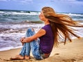 Summer girl sea look on water. Royalty Free Stock Photo