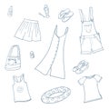 Summer girls clothing. Set of vector illustrations