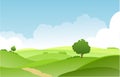 Summer green fields with grass,trees, background landscape Royalty Free Stock Photo