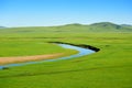 The summer green grassland and blue river Royalty Free Stock Photo