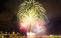 Summer 2018: Green and pink fireworks Royalty Free Stock Photo