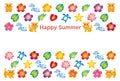 Summer greeting card with Japanese Bingata icons.