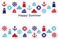 Summer greeting card. marine icons.