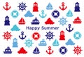 Summer greeting card. marine icons.