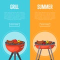 Summer grill party flyers with meats on barbecue Royalty Free Stock Photo