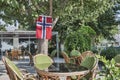 Summer ground with chairs and tables is waiting for visitors