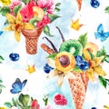 Summer hand drawing watercolor seamless pattern Royalty Free Stock Photo