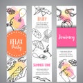 Summer hand drawn banner. Beach doodle elements. Vacation and trevel to the sea Sketch Vector Royalty Free Stock Photo