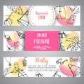 Summer hand drawn banner. Beach doodle elements. Vacation and trevel to the sea Sketch Vector