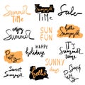 Summer hand drawn brush letterings. Summer typography - summer time, sun fun, happy holidays, party, sale, beach party, hello Royalty Free Stock Photo